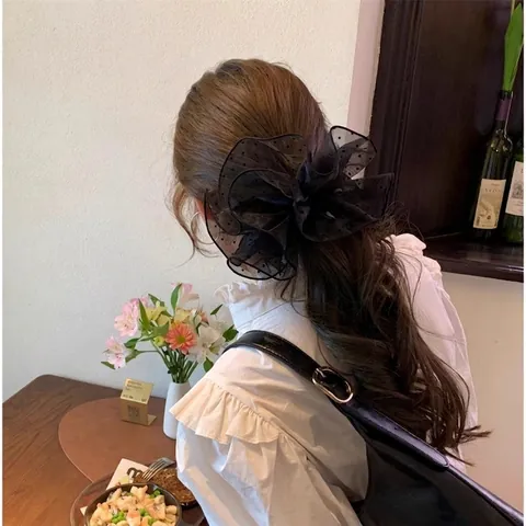 Elegante Grote Mesh Organza Scrunchie Met Stippen Vintage Oversized Haarelastiek Voor Dames Dagelijks Feest Kantoor Accessoires