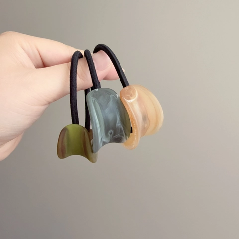 Women Fashion High Elasticity Hair Ties Acrylic Double Arc Marble Pattern Ink Wash Scrunchies Elegant Hair Accessories