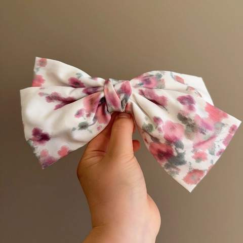Koreanischer Stil Süß Aquarell Blumenmuster Große Stoffschleife Haarklammer Für Damen Handgefertigt Federclip Modischer Haarschmuck