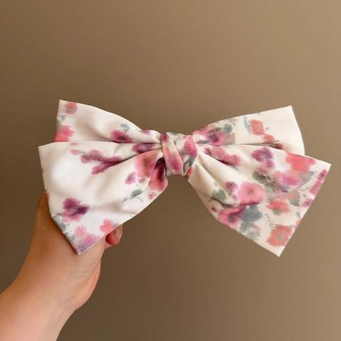 Koreanischer Stil Süß Aquarell Blumenmuster Große Stoffschleife Haarklammer Für Damen Handgefertigt Federclip Modischer Haarschmuck
