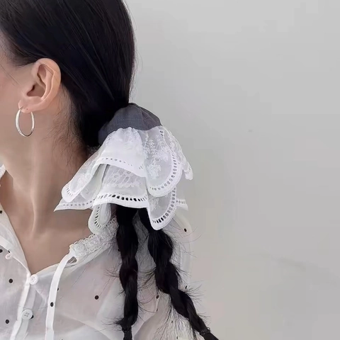 Elastico per Capelli Grande con Volant in Pizzo Tessuto a Quadretti Stile Coreano Dolce Accessori per Capelli Donna Ragazze