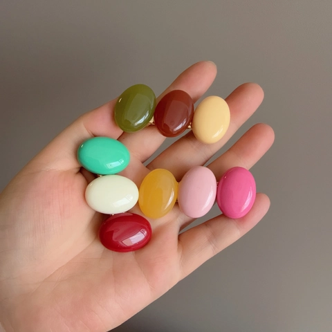 Cute Korean Candy Color Acrylic Duckbill Hair Clip Handmade Resin Oval Bangs Clip Sweet Hair Accessories For Women Girls