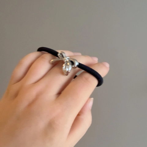 Korean Chic Minimalist Legierung Silber Schleife Elastisches Haargummi Schwarz Hochelastisches Haarseil Pferdeschwanzhalter Modeschmuck
