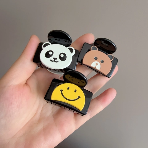 Cartoon Panda Bär Smiley Haarklammer Acryl Klein Schwarz Rutschfest Haarschmuck Für Damen Süß Täglich Haarzubehör