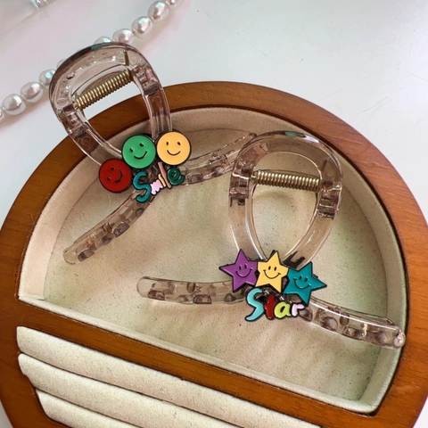 Koreanischer Stil Acryl Lächeln Gesicht Stern Haarklammer Große Kleine Haargreifer Süße Cartoon Pferdeschwanz Halter Haarschmuck Damen