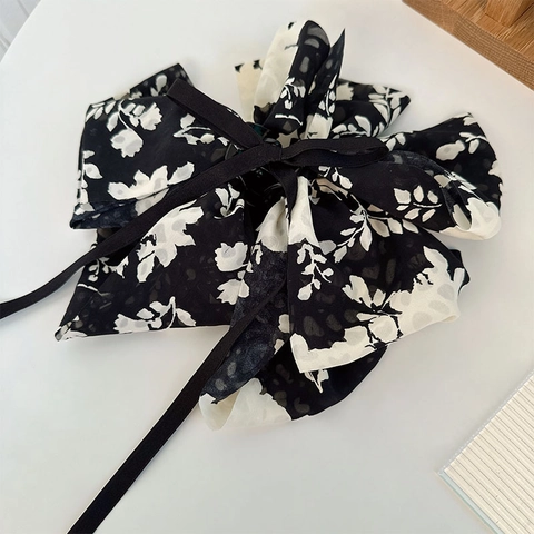 Elegant French Style Floral Bow Hair Claw Large Chiffon Ribbon Hair Clip Fashion Hair Accessories For Women