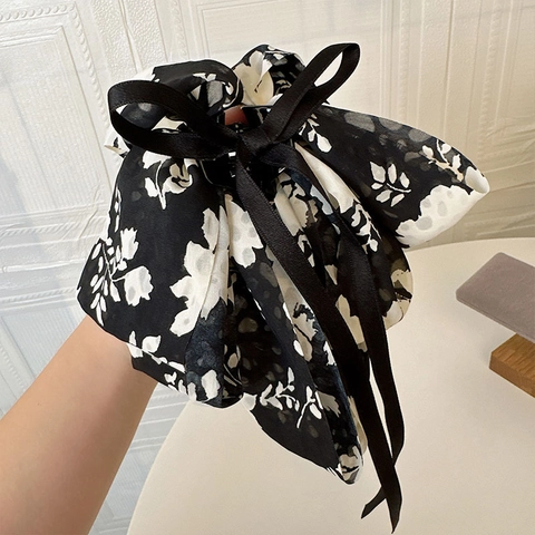 Elegant French Style Floral Bow Hair Claw Large Chiffon Ribbon Hair Clip Fashion Hair Accessories For Women