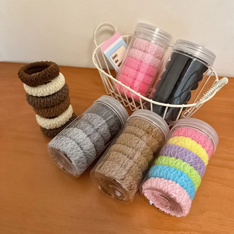 Juego de Coleteros de Tela de Alta Elasticidad en Frasco Transparente para Mujer Gomas para el Pelo Arrugadas de Color Sólido Accesorios para el Cabello