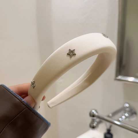 Cerchietto Imbottito Stile Francese Donna Vintage Raso Fascia per Capelli Con Stelle di Strass Perle Artificiali Accessori Capelli