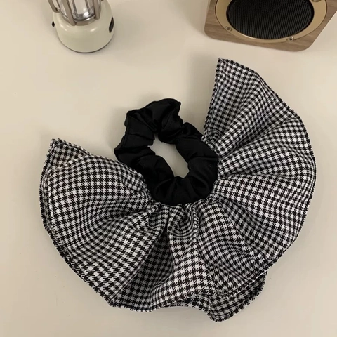 Elastico Per Capelli Oversize Pied De Poule Fatto A Mano Vintage In Tessuto Pieghettato Fascia Per Capelli Moda Coda Di Cavallo Donna