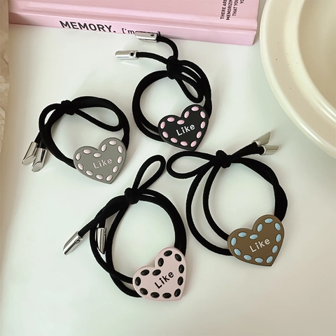 Semplici Elastici per Capelli a Forma di Cuore in Stile Coreano Con Lettera Like Lega ad Alta Elasticità a Pois per Donna Quotidiano