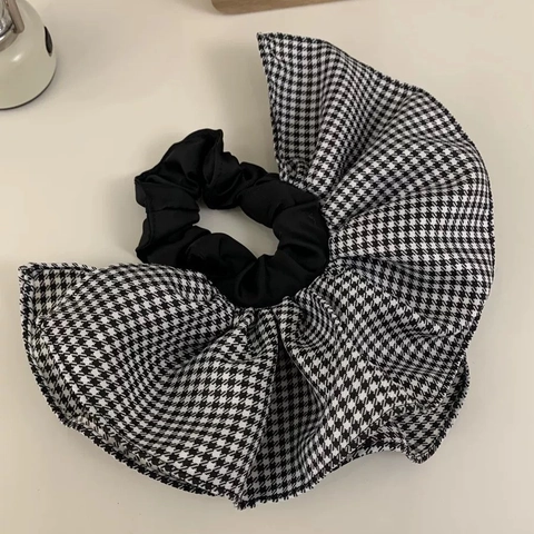 Elastico Per Capelli Oversize Pied De Poule Fatto A Mano Vintage In Tessuto Pieghettato Fascia Per Capelli Moda Coda Di Cavallo Donna