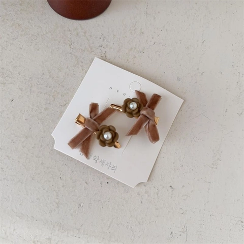 Pinzas para el Pelo Vintage con Lazo de Terciopelo y Flor de Resina Perla Artificial de Imitación Pasadores de Pico de Pato para Mujer