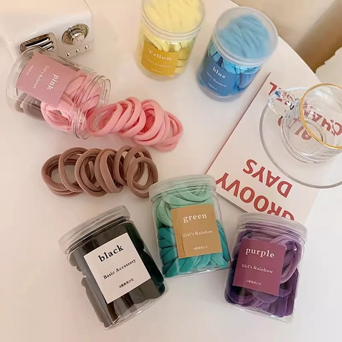 Seamless High Elasticity Hair Ties For Women Durable Colorful Ponytail Holders Hair Bands Scrunchies Set In Jar For Girls Daily Hair Styling