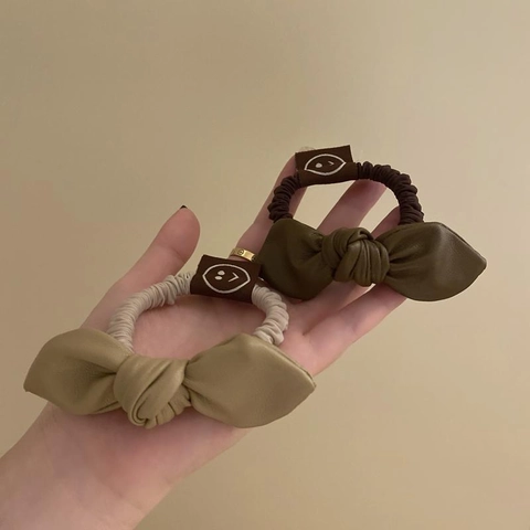 Elastici per Capelli a Fiocco in Pelle Artificiale Stile Coreano per Donna Fatti a Mano Porta Coda di Cavallo Accessori Capelli