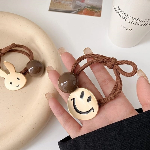 Koreaanse Minimalistische Beer Lachend Gezicht Elastische Haarelastiekjes Voor Vrouwen Meisjes Koffie Gevlochten Haarband