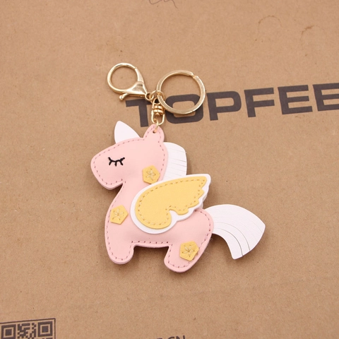Portachiavi Unicorno Pegaso in Pelle PU Fatto a Mano Charm per Borsa Gancio in Metallo Dorato Decorazione Animale Regalo Donna