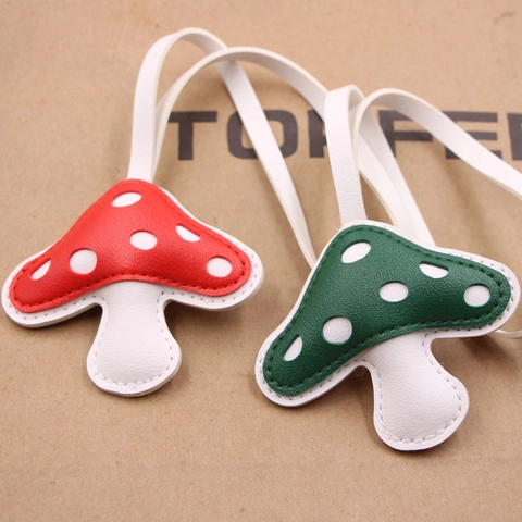 Cute Mushroom Shaped PU Leather Bag Charm For Women Polka Dot Stitched Pendant Keychain Accessories Bag Decoration Gift