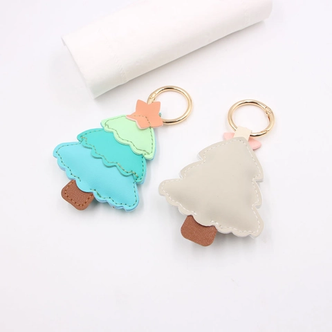 Multi Layer Christmas Tree Leather Keychain Bag Charm Fashion Pendant PU Material Golden Key Ring Holder Festive Accessory