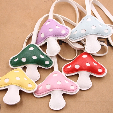 Cute Mushroom Shaped PU Leather Bag Charm For Women Polka Dot Stitched Pendant Keychain Accessories Bag Decoration Gift