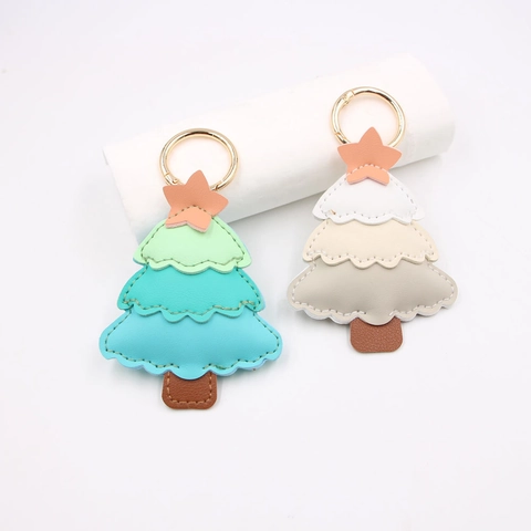 Multi Layer Christmas Tree Leather Keychain Bag Charm Fashion Pendant PU Material Golden Key Ring Holder Festive Accessory