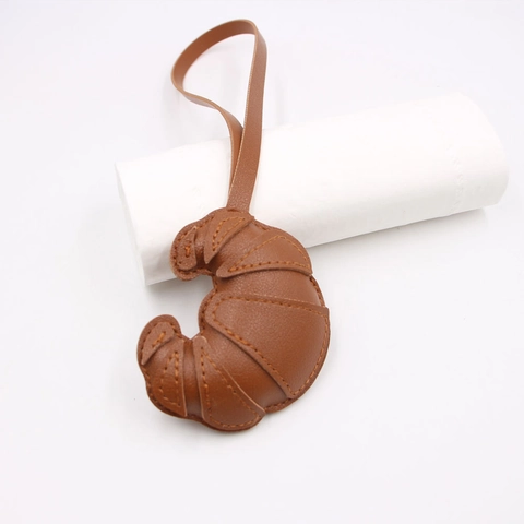 Fashion Artificial Leather Croissant Bag Charm Handmade Stitching Bread Shape Pendant For Backpack Handbag Accessories Women Gift