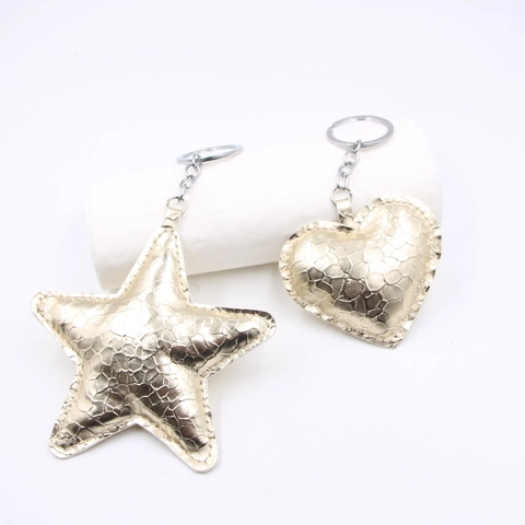 Llavero de Cuero con Forma de Estrella y Corazón Textura Metálica Patrón de Serpiente Colgante de Bolso para Mujer Niña Accesorio Diario