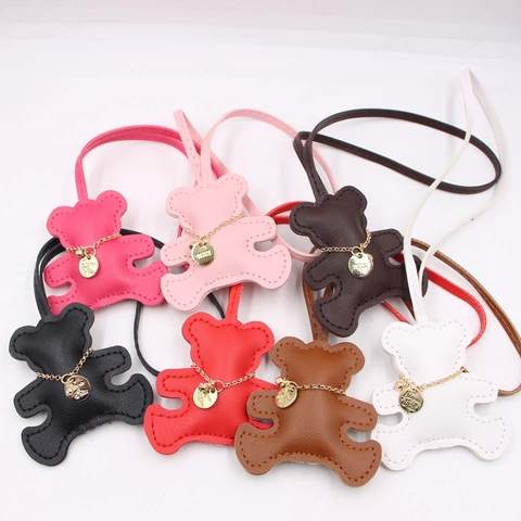 Simpatico Ciondolo Orso in Pelle PU Con Catena d'Oro Strass Charme Cordino Borsa Accessorio Portachiavi Decorazione Per Donne Bambini
