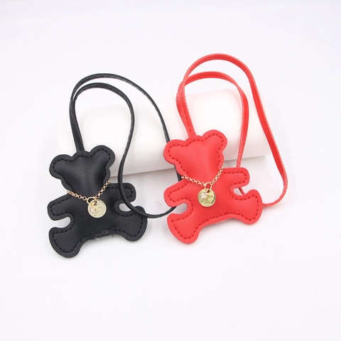 Simpatico Ciondolo Orso in Pelle PU Con Catena d'Oro Strass Charme Cordino Borsa Accessorio Portachiavi Decorazione Per Donne Bambini