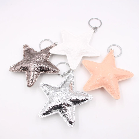Llavero de Cuero con Forma de Estrella y Corazón Textura Metálica Patrón de Serpiente Colgante de Bolso para Mujer Niña Accesorio Diario
