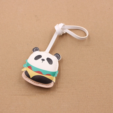 Cute Cartoon Animal PU Leather Bag Charm Panda Burger Cat Print Pendant For Luggage Handbag Decoration Accessories