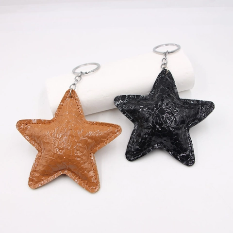 Portachiavi a Forma di Stella a Cinque Punte in Pelle PU Plissettata Oversize Trama Animale Pendaglio per Borsa Donna