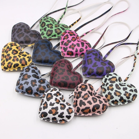 Heart Shape Leopard Print Bag Charm PU Leather Hand-Stitched Pendant With Strap For Handbag Backpack Women Girls Accessory