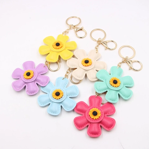 Kreatives PU-Leder Gänseblümchen Sonnenblume Schlüsselanhänger Anhänger Für Damen Taschenzubehör Handyhülle Anhänger Dekoration