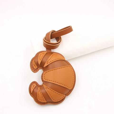 Großer Croissant Taschenanhänger PU-Leder Patchwork Lebensmittelform Schlüsselanhänger Anhänger Für Handtasche Rucksack Damen Deko