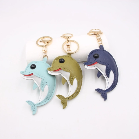 Kreativer Süßer Meerestier Delfin Leder Schlüsselanhänger High-End PU Leder Taschenanhänger Für Damen Paare Geschenk Zubehör
