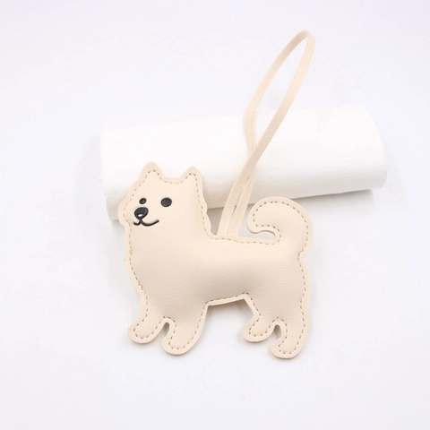 Cute PU Leather Dog Bag Charm Samoyed Shiba Inu Shape Keychain With Handmade Stitching For Handbag Backpack Women Gift