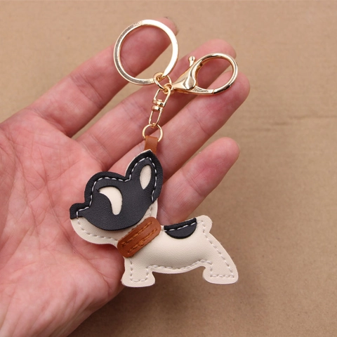 Llavero de Cuero de Bulldog Francés Colgante de Bolso Encanto de Perro de PU Hecho a Mano para Bolsos Regalo Unisex