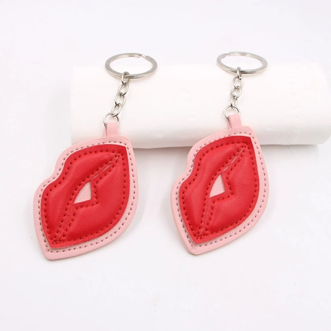 Creative Red Mouth Lip Shape PU Leather Keychain Bag Pendant 3D Fashion Accessory For Women Charm Ornament Accessory