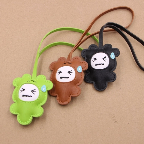 Cute Cartoon Sweat Emoji PU Leather Bag Charm For Women Funny Animal Style Handbag Keychain Pendant Accessory With Lanyard