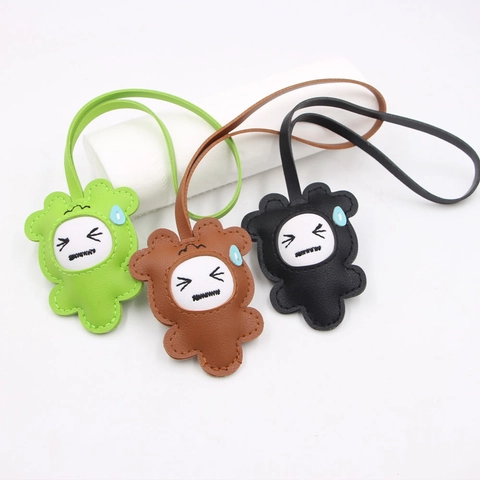 Cute Cartoon Sweat Emoji PU Leather Bag Charm For Women Funny Animal Style Handbag Keychain Pendant Accessory With Lanyard