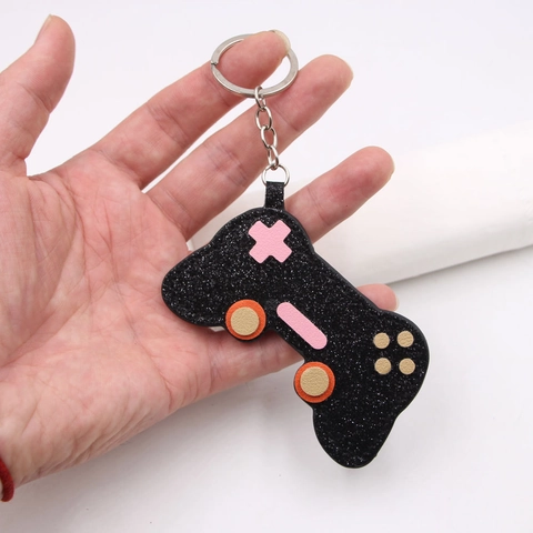 Handmade Sparkly Glitter PU Leather Game Controller Bag Charm Keychain Classic Gamepad Pendant For Women Girls Jewelry Gift