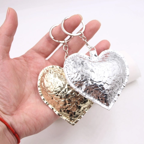 Portachiavi in Pelle PU a Forma di Cuore Con Trama Animale Oro Argento Metallizzato Ciondolo Borsa per Donna Accessori Regalo