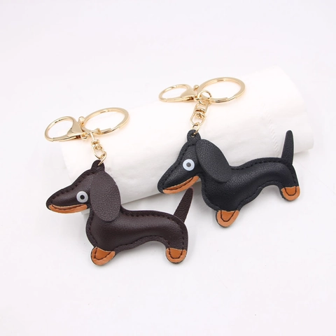 Simpatico Portachiavi Bassotto in Pelle per Donna Ciondolo Borsa Pelle Artificiale Chiusura a Moschettone in Metallo Oro Portachiavi Animale Regalo