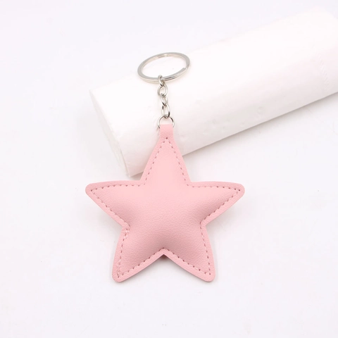Sternförmig Kunstleder Schlüsselanhänger Mit Metallring Zierstich Detail Handtasche Charm Zubehör Für Autoschlüssel Unisex Schmuck