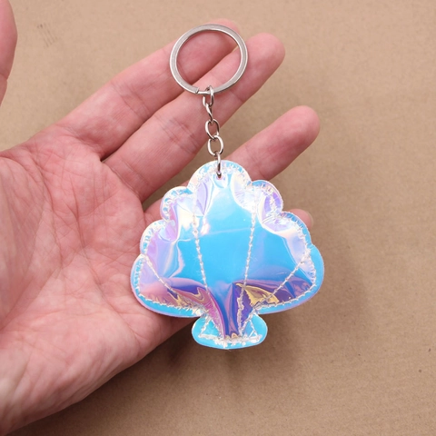 Llavero de Cuero Artificial con Forma de Concha Holográfica Láser Con Anillo de Metal Colgante para Bolso Mujer Árbol de la Vida