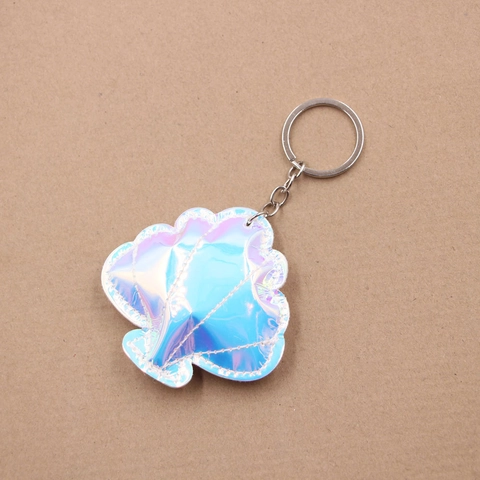 Llavero de Cuero Artificial con Forma de Concha Holográfica Láser Con Anillo de Metal Colgante para Bolso Mujer Árbol de la Vida