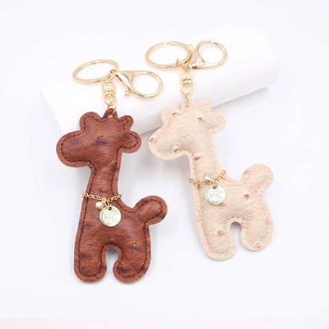 Llavero de Jirafa de Cuero PU con Patrón de Avestruz Colgante de Bolso de Animal Animado con Cadena Dorada Regalo Mujer Accesorios