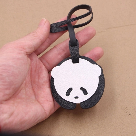 Cute Panda Shape Synthetic Leather Bag Charm Cartoon Animal Luggage Tag With Adjustable Strap For Handbag Backpack Decor