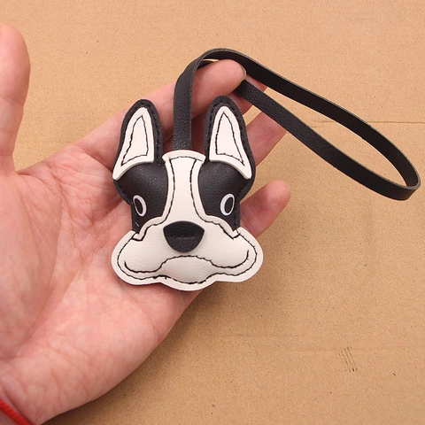 Franse Buldog PU Lederen Tasbedel Leuke Cartoon Hond Hoofd Hanger Bagagelabel Voor Handtas Rugzak Vrouwen Mode Sieraden